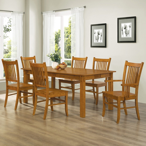 10. 7pc Mission Style Solid Hardwood Dining Table & 6 Chairs Set
