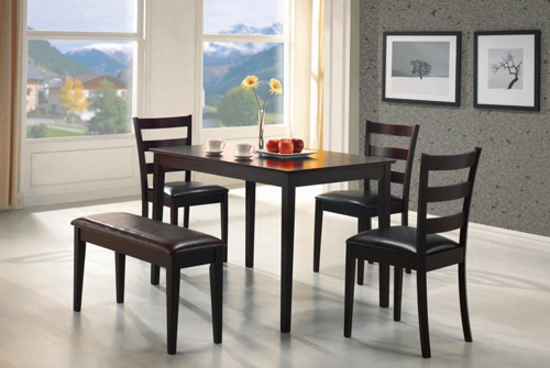 2. Coaster 5pc Dining Table, Chairs & Bench Set Cappuccino Finish