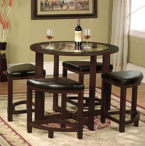 6. Roundhill Furniture Cylina Solid Wood Glass Top Dining Table with 4 Chairs