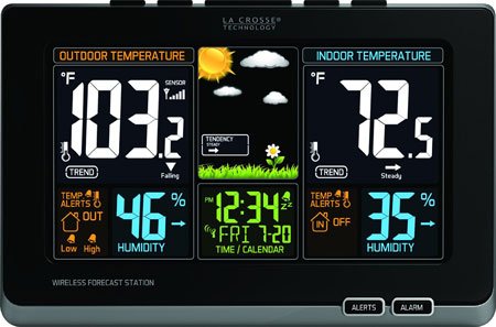 3. La Crosse Technology 308-1414B Wireless Atomic Digital Color Forecast Station With Alerts, Black