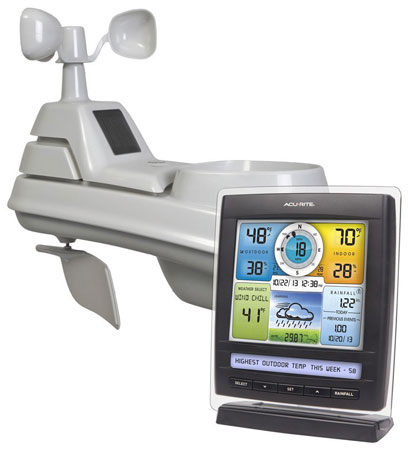 7.  AcuRite 01512 Pro Color Weather Station with Rain, Wind, Temperature, Humidity and Weather Ticker