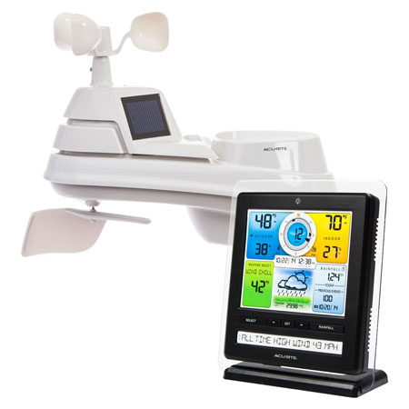 14.  AcuRite 01079M Pro Color Weather Station with 5 In 1 Pro Weather Sensor/ PC Connect/Weather Ticker/Rain /Wind