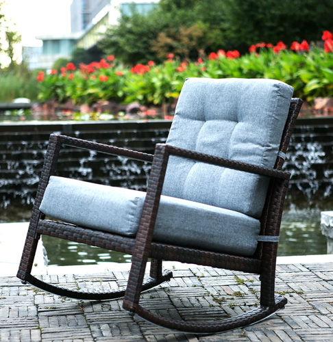 8. Merax Cushioned Rattan Rocker Chair Rocking Armchair Chair