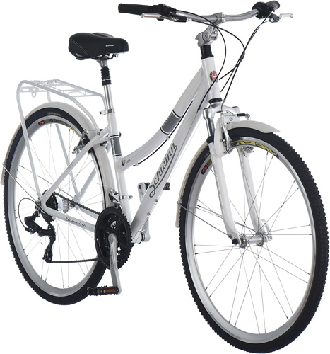 Schwinn Discover 700c Hybrid Bicycle with Full Fenders and Rear Cargo Rack, Men's and Women's Frame Styles