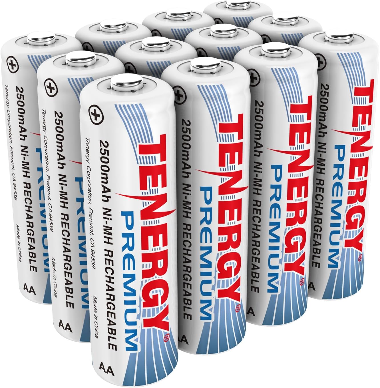 Tenergy Premium Rechargeable AA Batteries, High Capacity 2500mAh NiMH AA Battery, AA Cell Battery, 12-Pack